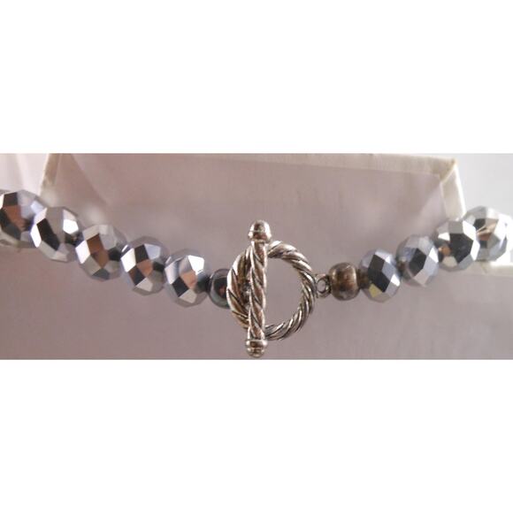 Handmade Grey Silver AB Turquoise Pendant Glass Crystal Beaded Necklace Vintage - Picture 9 of 10